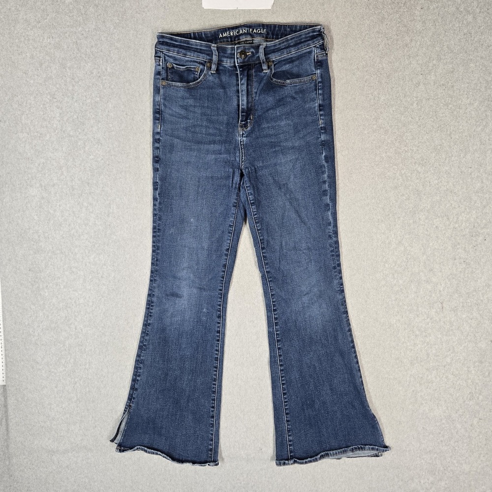 American Eagle Outfitters Women Jeans 8 REGULAR Blue Denim Flared Super